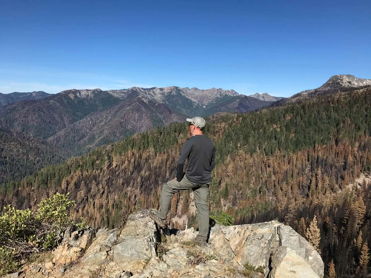 Luke Ruediger monitoring fire effects in the Marble Mountains Wilderness