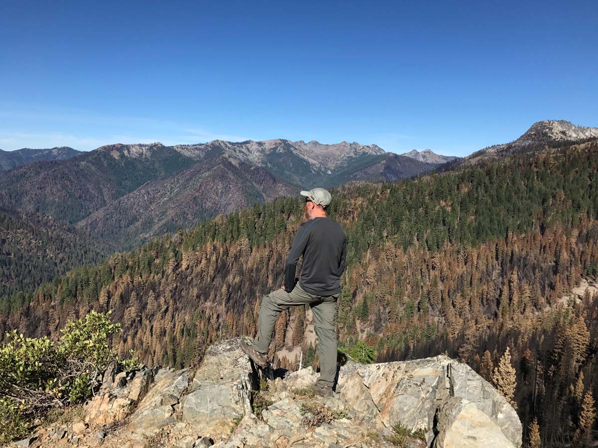 Luke Ruediger monitoring fire effects in the Marble Mountains Wilderness